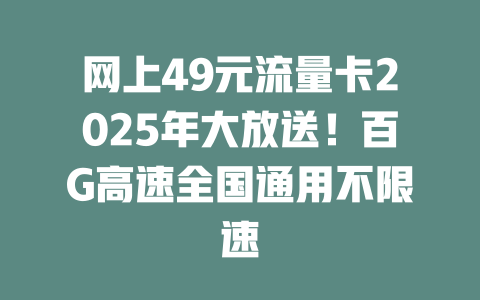 网上49元流量卡2025年大放送！百G高速全国通用不限速