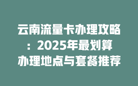 云南流量卡办理攻略：2025年最划算办理地点与套餐推荐