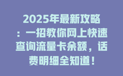 2025年最新攻略：一招教你网上快速查询流量卡余额，话费明细全知道！