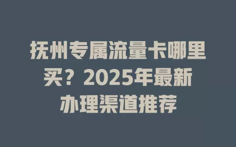 抚州专属流量卡哪里买？2025年最新办理渠道推荐