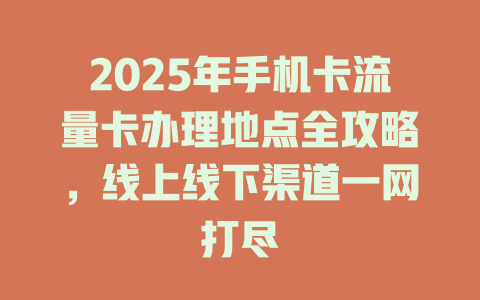 2025年手机卡流量卡办理地点全攻略，线上线下渠道一网打尽