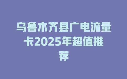 乌鲁木齐县广电流量卡2025年超值推荐