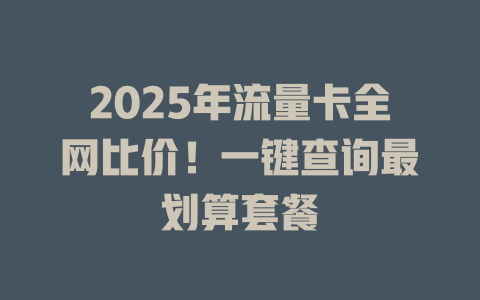 2025年流量卡全网比价！一键查询最划算套餐