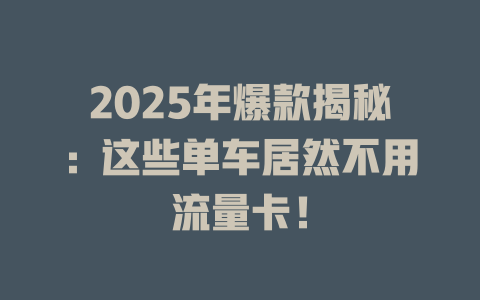 2025年爆款揭秘：这些单车居然不用流量卡！