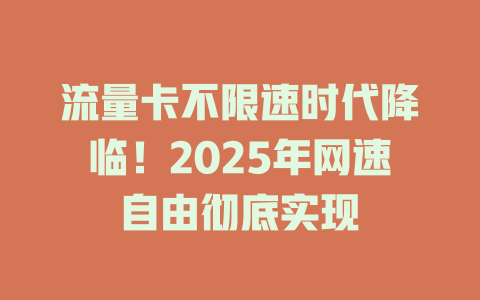 流量卡不限速时代降临！2025年网速自由彻底实现