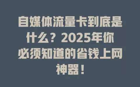 自媒体流量卡到底是什么？2025年你必须知道的省钱上网神器！