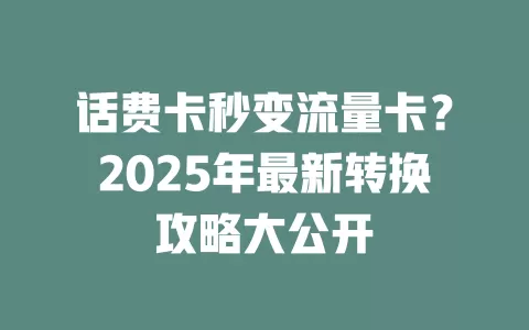 话费卡秒变流量卡？2025年最新转换攻略大公开