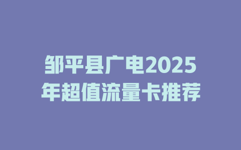 邹平县广电2025年超值流量卡推荐