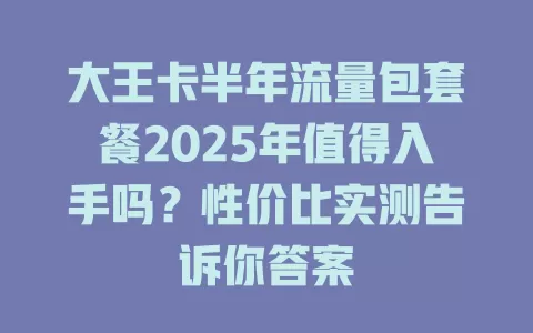 大王卡半年流量包套餐2025年值得入手吗？性价比实测告诉你答案