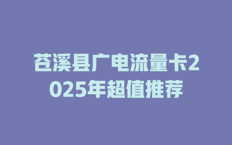 苍溪县广电流量卡2025年超值推荐