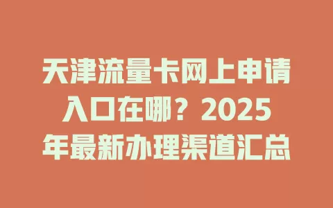 天津流量卡网上申请入口在哪？2025年最新办理渠道汇总