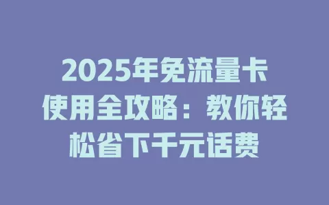 2025年免流量卡使用全攻略：教你轻松省下千元话费
