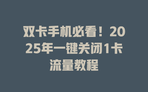 双卡手机必看!2025年一键关闭1卡流量教程