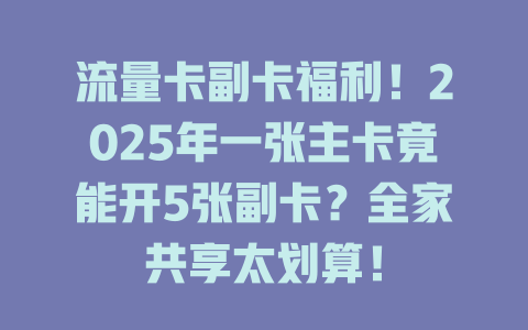 流量卡副卡福利！2025年一张主卡竟能开5张副卡？全家共享太划算！