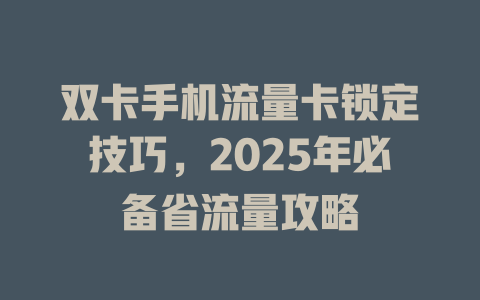 双卡手机流量卡锁定技巧，2025年必备省流量攻略