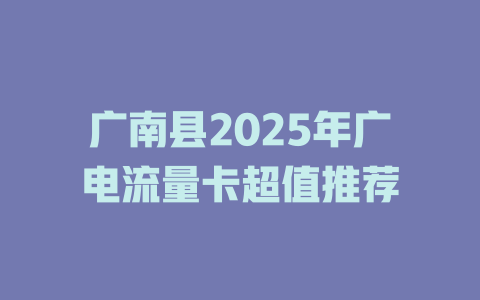 广南县2025年广电流量卡超值推荐