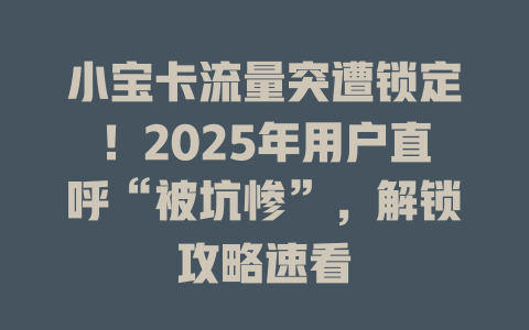 小宝卡流量突遭锁定！2025年用户直呼“被坑惨”，解锁攻略速看