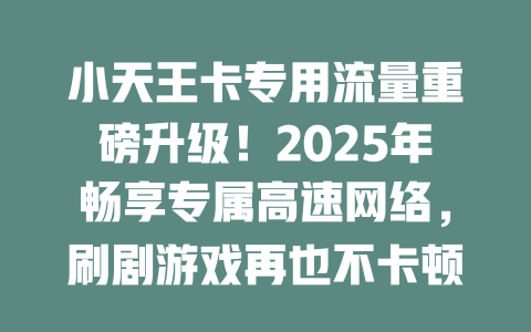 小天王卡专用流量重磅升级！2025年畅享专属高速网络，刷剧游戏再也不卡顿