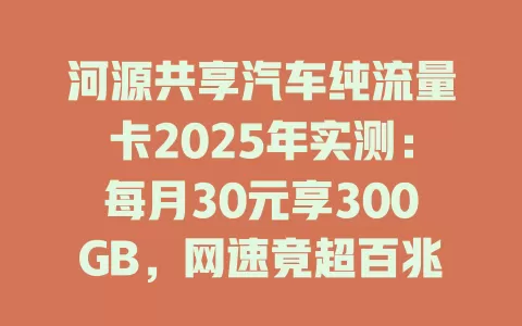 河源共享汽车纯流量卡2025年实测：每月30元享300GB，网速竟超百兆？