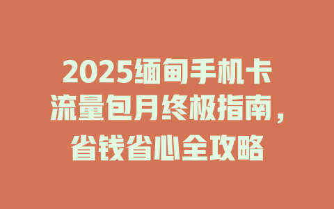 2025缅甸手机卡流量包月终极指南，省钱省心全攻略