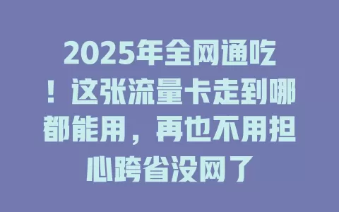 2025年全网通吃！这张流量卡走到哪都能用，再也不用担心跨省没网了