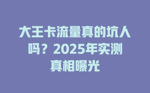 大王卡流量真的坑人吗？2025年实测真相曝光