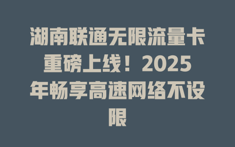 湖南联通无限流量卡重磅上线！2025年畅享高速网络不设限