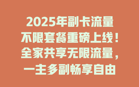 2025年副卡流量不限套餐重磅上线！全家共享无限流量，一主多副畅享自由
