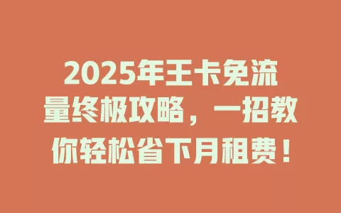 2025年王卡免流量终极攻略，一招教你轻松省下月租费！