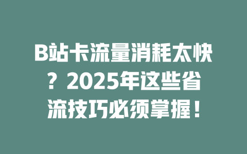B站卡流量消耗太快？2025年这些省流技巧必须掌握！