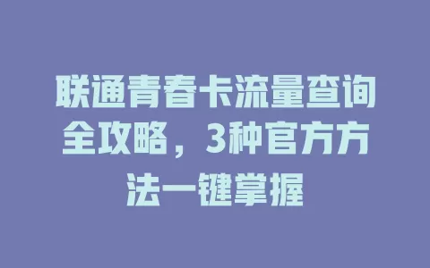 联通青春卡流量查询全攻略，3种官方方法一键掌握