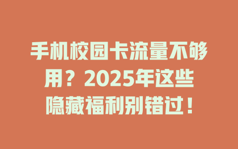 手机校园卡流量不够用？2025年这些隐藏福利别错过！
