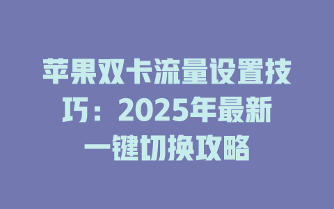 苹果双卡流量设置技巧：2025年最新一键切换攻略