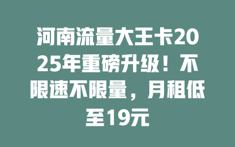 河南流量大王卡2025年重磅升级！不限速不限量，月租低至19元