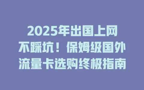 2025年出国上网不踩坑！保姆级国外流量卡选购终极指南