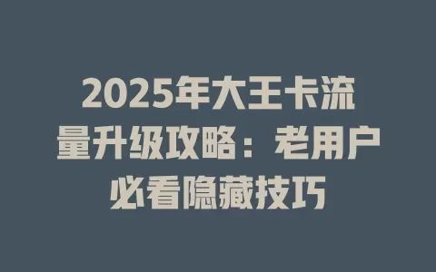 2025年大王卡流量升级攻略：老用户必看隐藏技巧