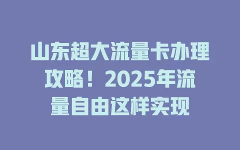 山东超大流量卡办理攻略！2025年流量自由这样实现