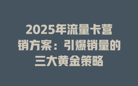 2025年流量卡营销方案：引爆销量的三大黄金策略
