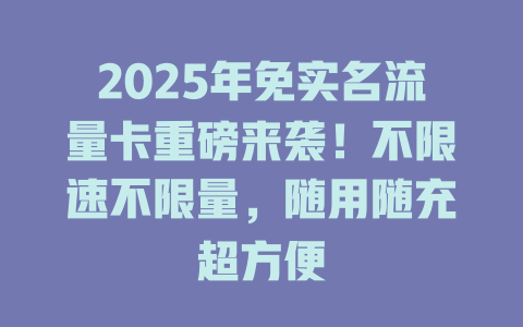 2025年免实名流量卡重磅来袭！不限速不限量，随用随充超方便