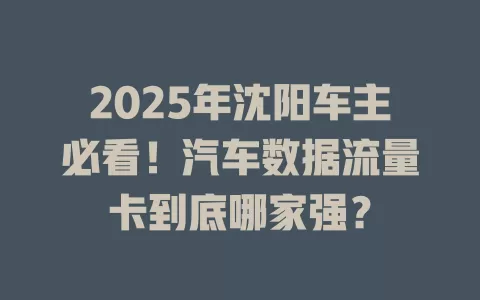 2025年沈阳车主必看！汽车数据流量卡到底哪家强？
