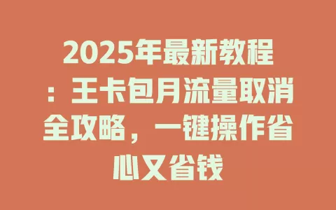 2025年最新教程：王卡包月流量取消全攻略，一键操作省心又省钱