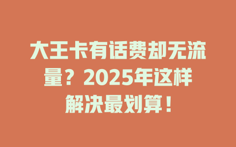 大王卡有话费却无流量？2025年这样解决最划算！