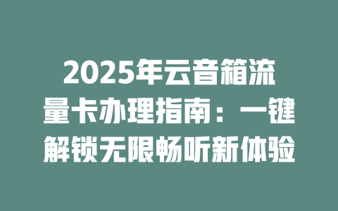 2025年云音箱流量卡办理指南:一键解锁无限畅听新体验