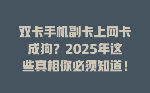 双卡手机副卡上网卡成狗？2025年这些真相你必须知道！