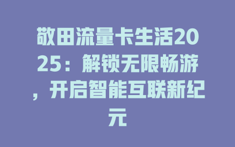 敬田流量卡生活2025：解锁无限畅游，开启智能互联新纪元