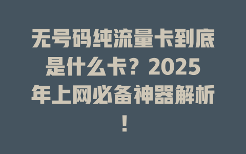 无号码纯流量卡到底是什么卡？2025年上网必备神器解析！