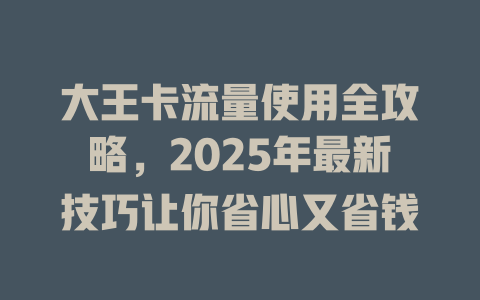 大王卡流量使用全攻略，2025年最新技巧让你省心又省钱