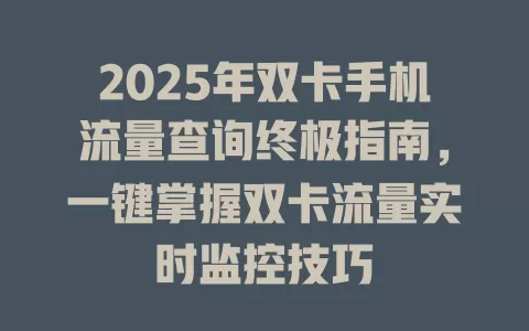 2025年双卡手机流量查询终极指南，一键掌握双卡流量实时监控技巧