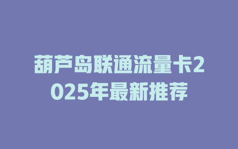 葫芦岛联通流量卡2025年最新推荐