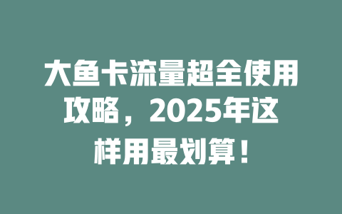 大鱼卡流量超全使用攻略，2025年这样用最划算！